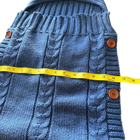 Baby cable sweater blanket bunting, button side, hooded, blue, warm & cozy - Picture 5 of 8